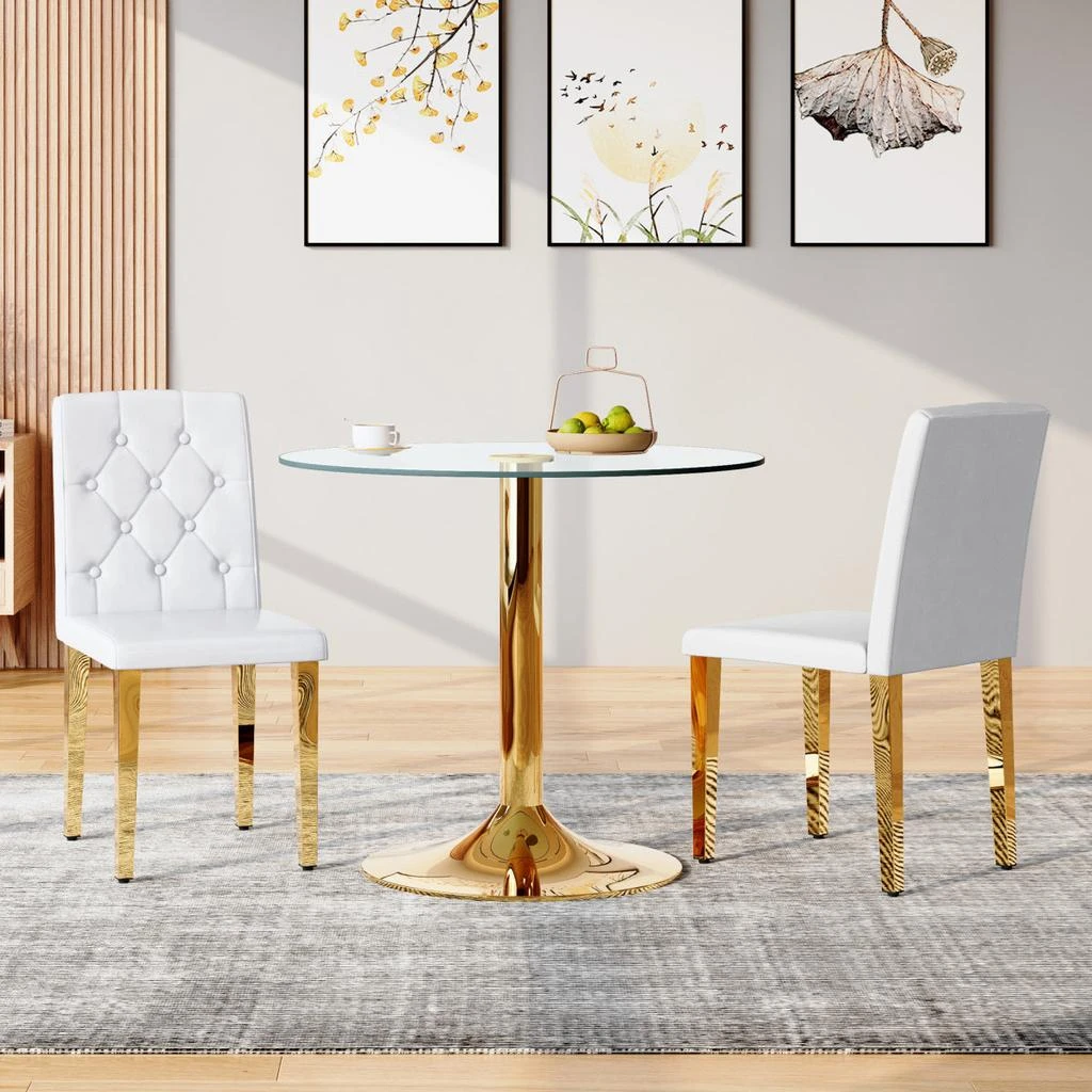 Streamdale Furniture Streamdale 2-pack white PU ergonomic dining chairs with golden metal legs 2