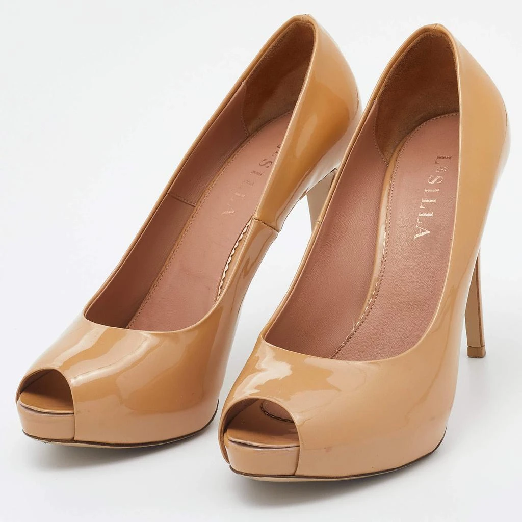 LE SILLA Le Silla Beige Patent Leather Gabry Peep Toe Pumps Size 38.5 2