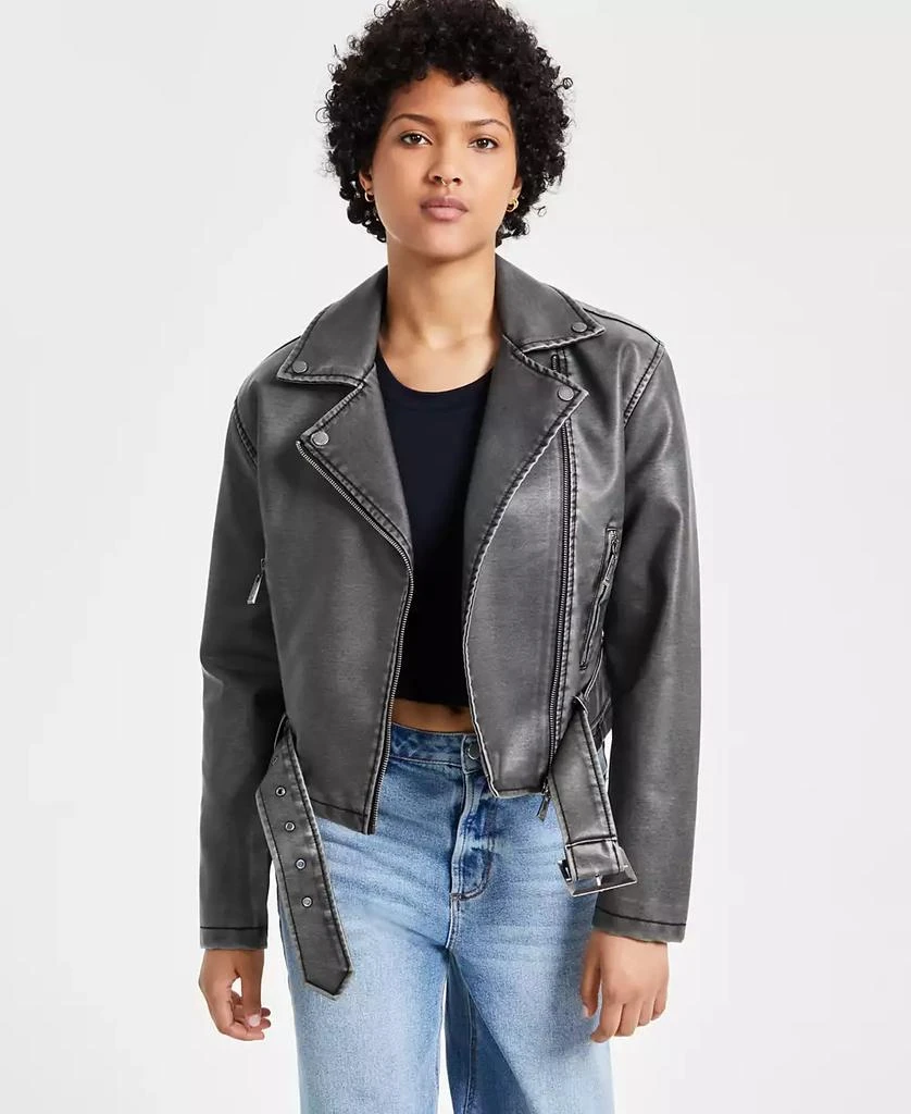 Jou Jou Juniors' Distressed Asymmetric Moto Jacket, Created for Macy's 3