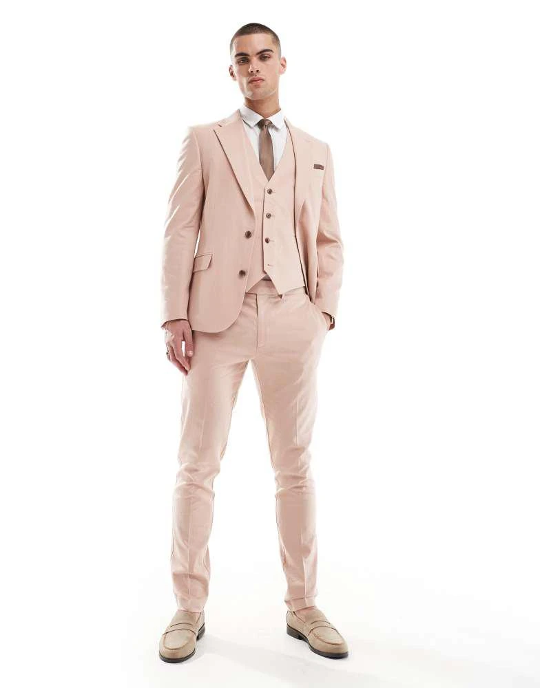 ASOS ASOS DESIGN linen blend slim suit jacket in pink 3