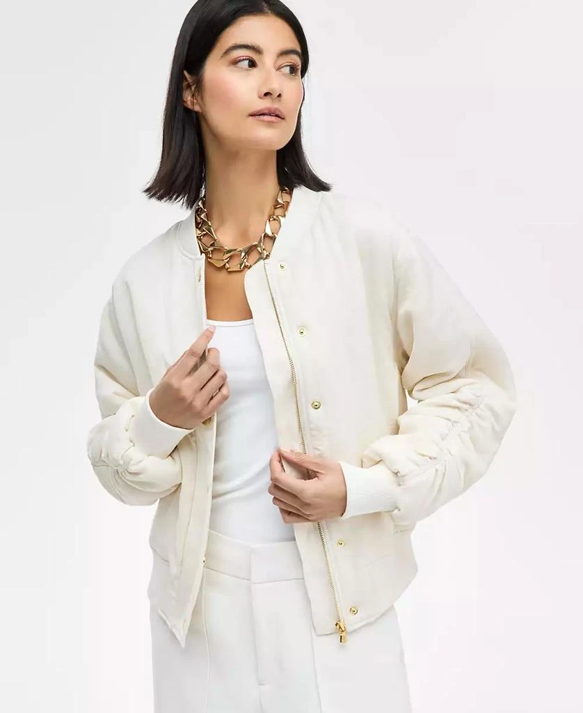 INC International Women's Satin Ruched-Sleeve Bomber Jacket, Exclusively at Macy's 1