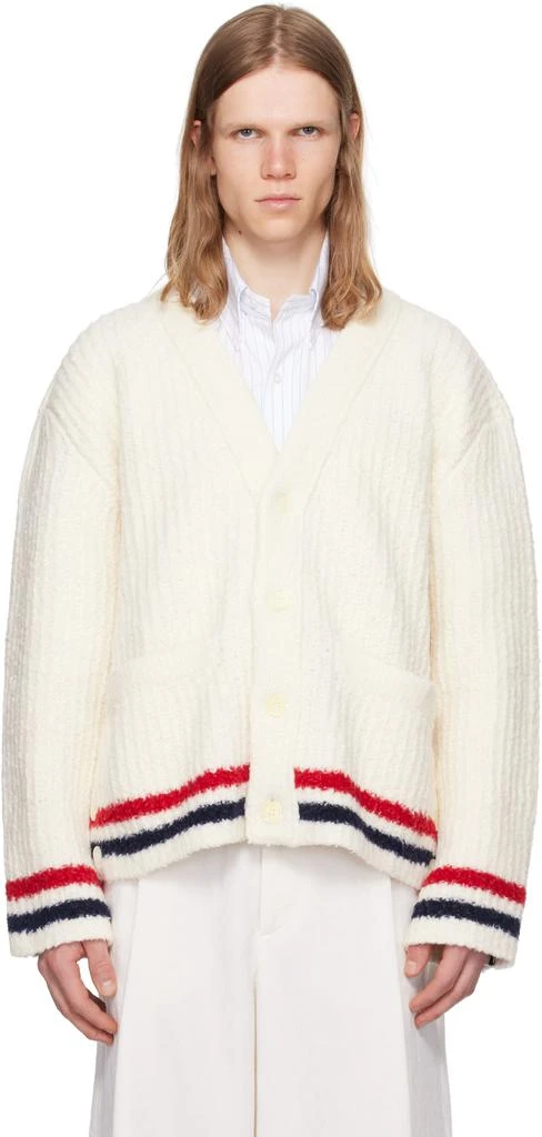 Thom Browne White Chunky Rib Stitch V Neck Cardigan 1
