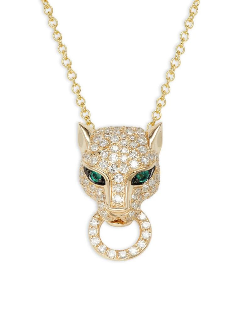 Effy 14K Yellow Gold, 0.43 TCW Diamond 
Emerald Panther Pendant Necklace