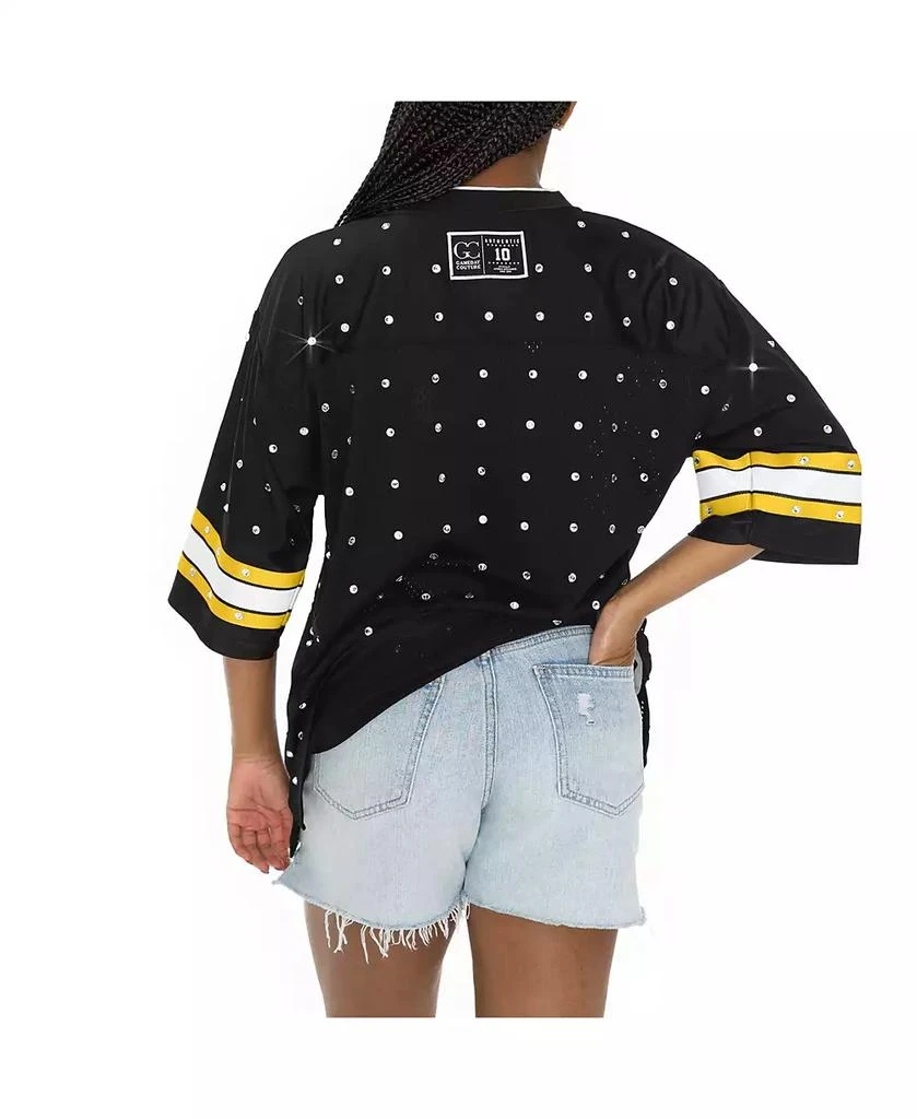 Gameday Couture Women's Black Pittsburgh Steelers Kickoff Time Allover Rhinestone Sports Stripe Jersey V-Neck T-Shirt 5