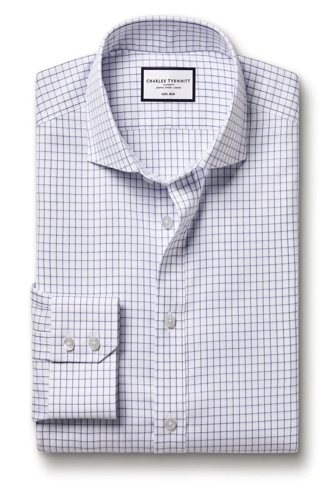 Charles Tyrwhitt Men's Check Non-Iron Twill Cutaway Slim Fit Shirt Single Cuff 5