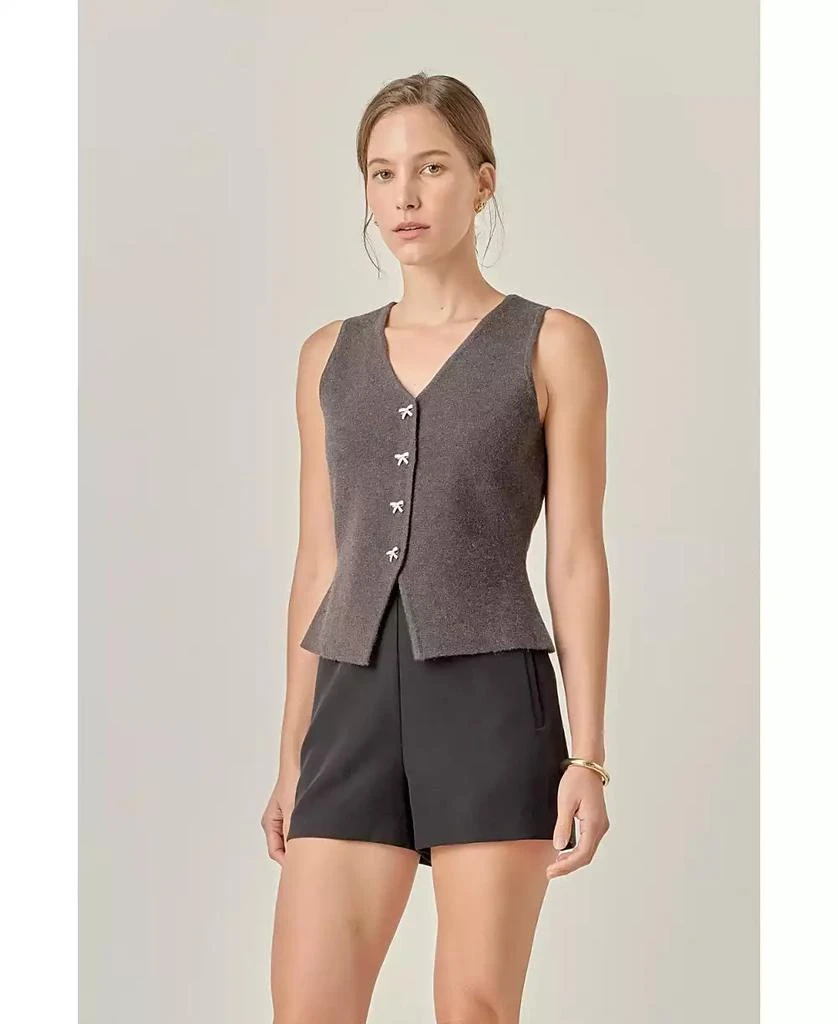 English Factory Women's Rhinestone Bow Button Knit Vest 3
