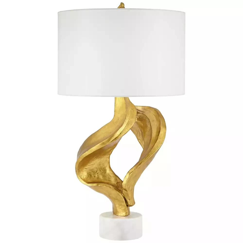 Possini Euro Design Hera Modern Vintage Glam Table Lamp 31" Tall Sculptural Rose Gold White Shade Bedroom Living Room Bedside Nightstand Office Kids 2