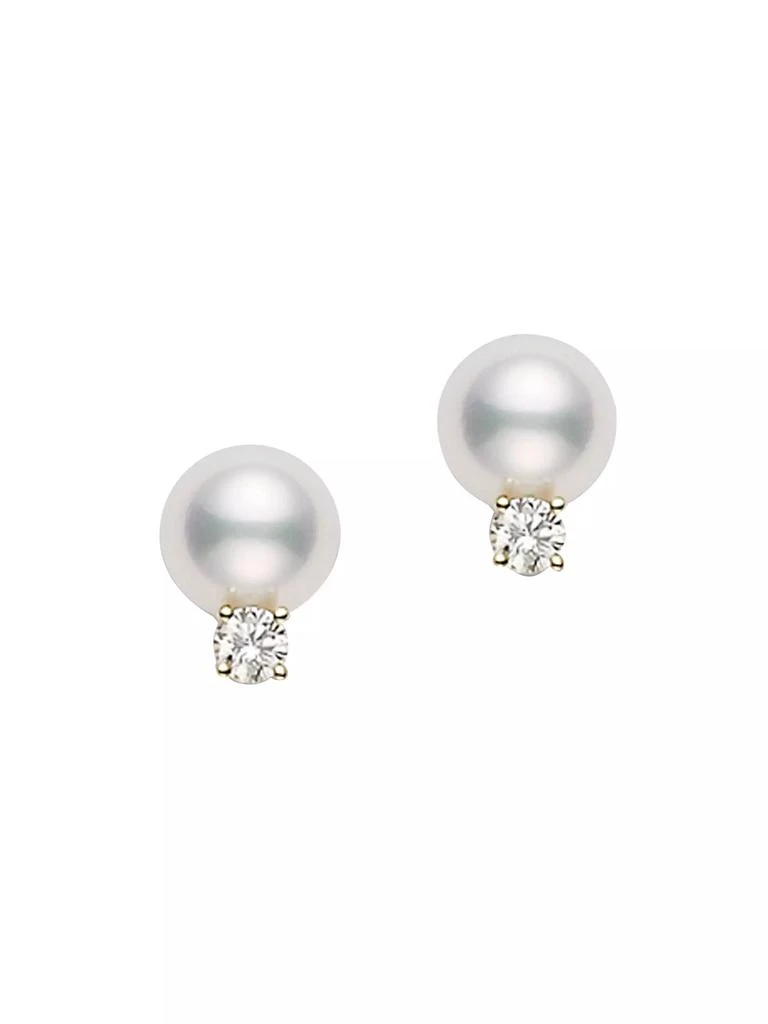 Mikimoto Essential Elements 18K Yellow Gold, 7MM Cultured Pearl & Diamond Stud Earrings 1