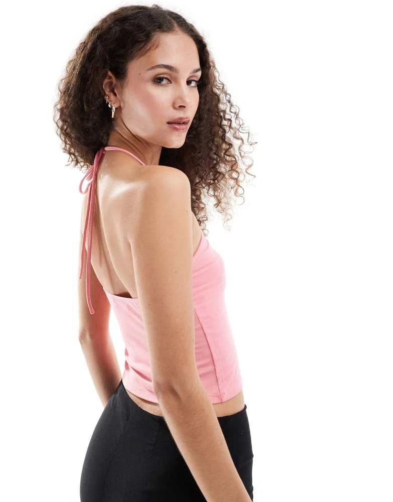 Motel Motel layti classic halter top in bright pink 3