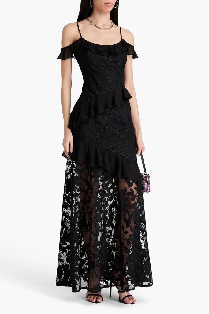 Monique Lhuillier Cold-shoulder ruffled embroidered tulle gown 2