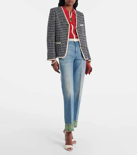 Valentino Jacquard-trimmed straight jeans 2