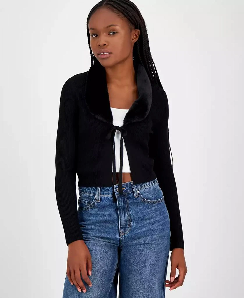 Ultra Flirt Juniors' Faux-Fur Tie-Front Cardigan 1