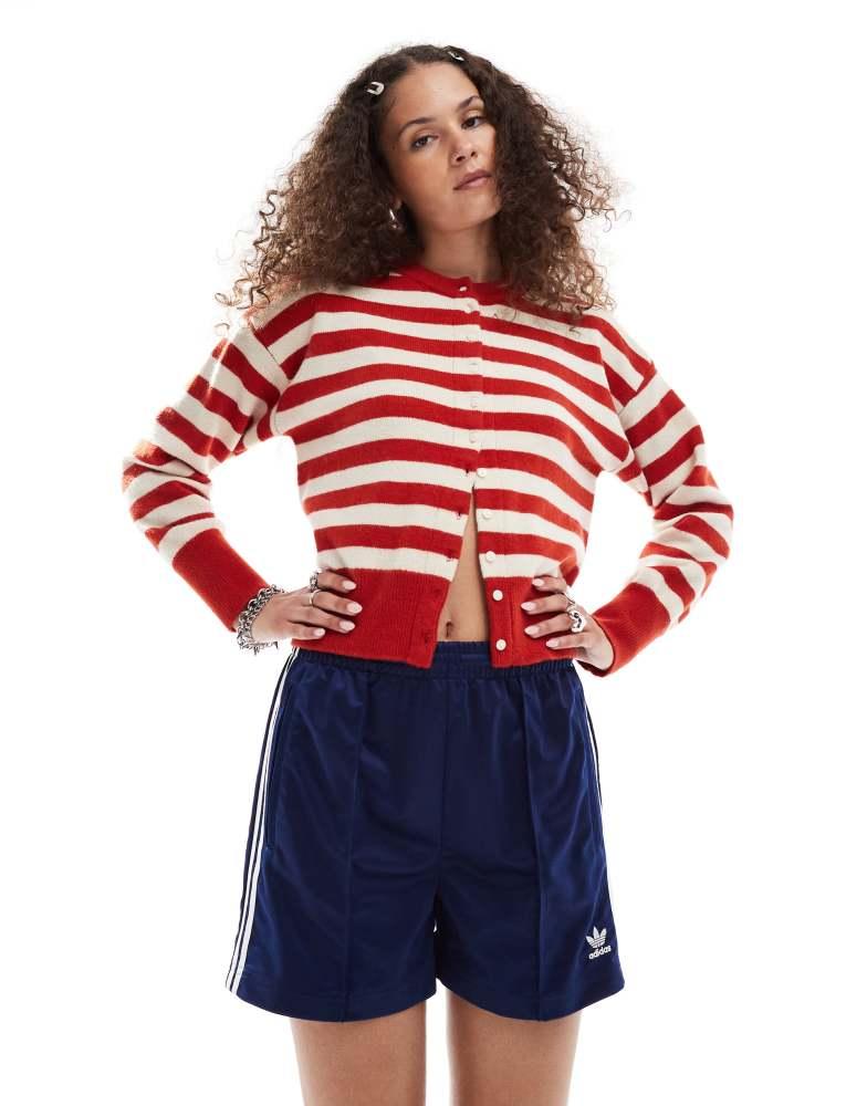 Daisy Street Daisy Street fitted waist cardigan in red white stripe