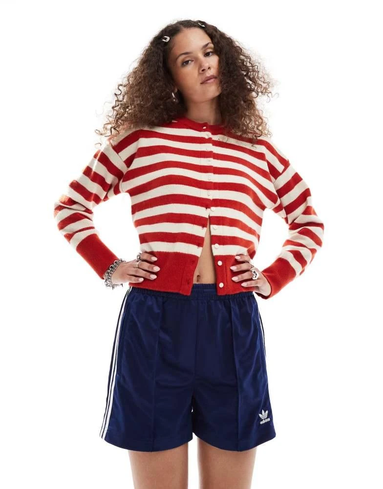 Daisy Street Daisy Street fitted waist cardigan in red white stripe 1