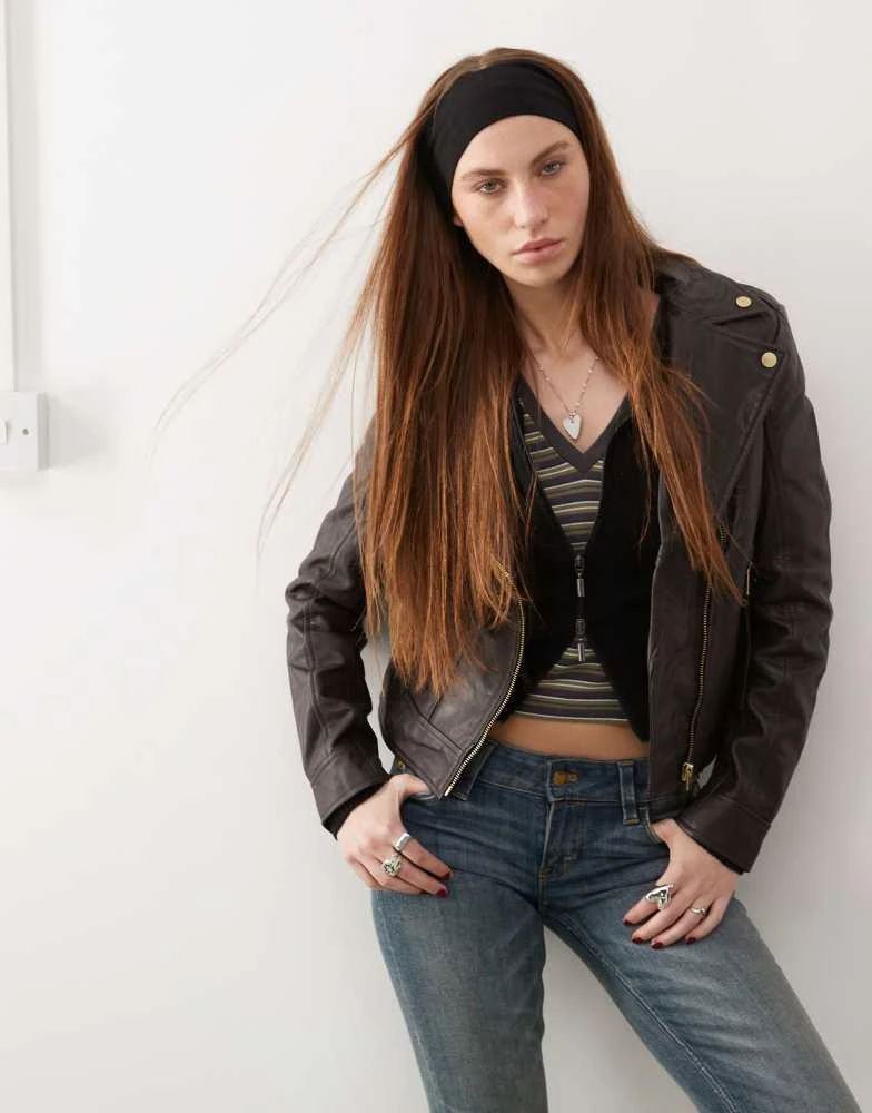 Barneys Originals Barneys originals real leather biker jacket in chocolate 1