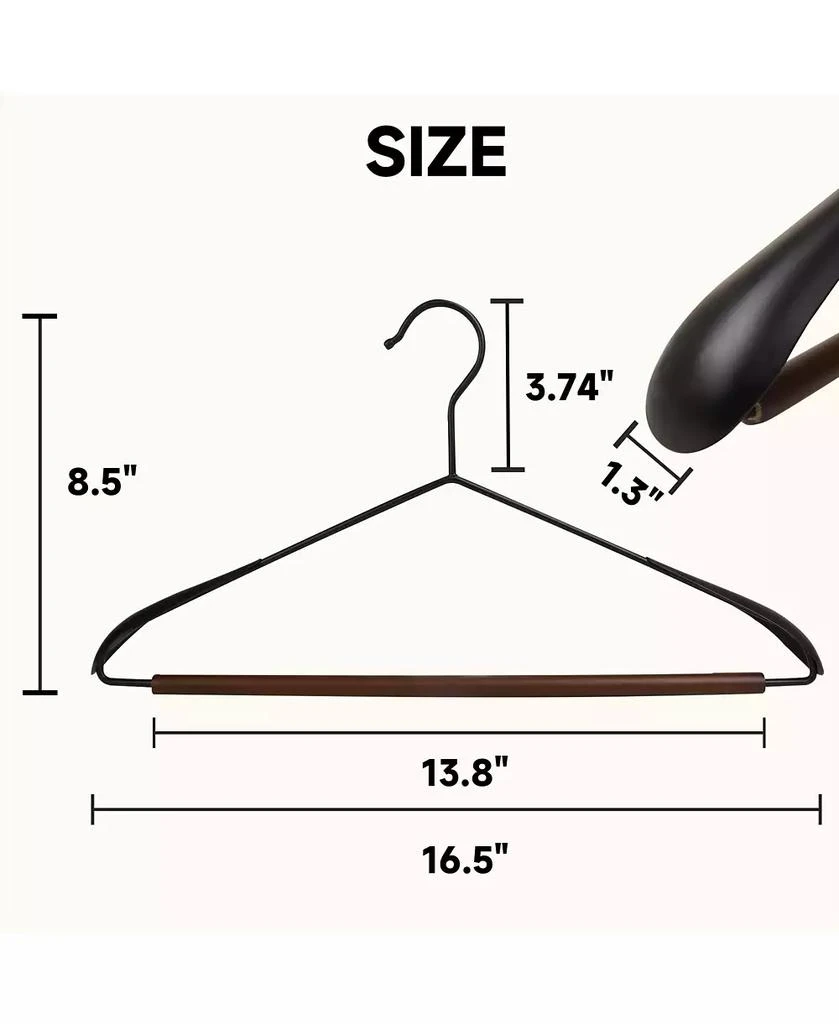BP4U ASUS 24-Pack Heavy Duty Metal Wide Shoulder Suit Hangers with Pants Bar, Welded Coat Hangers with Beech Wood Trouser Bar 2