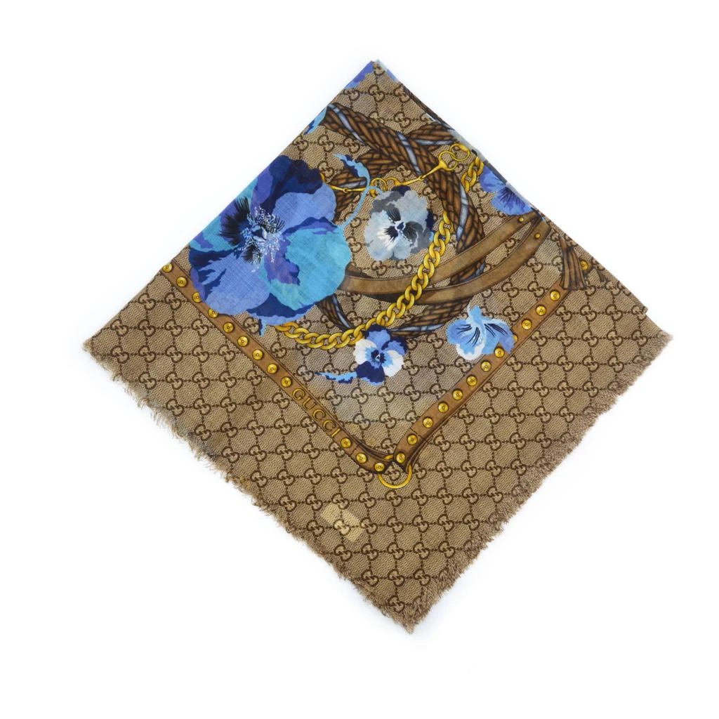 Gucci Gucci - Beige/Blue GG Floral Print Wool Scarf 5