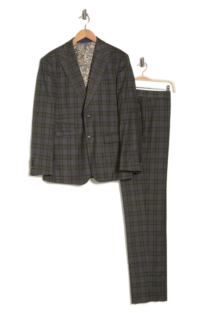 English Laundry Trim Fit Green Plaid Two Button Peak Lapel Suit 3