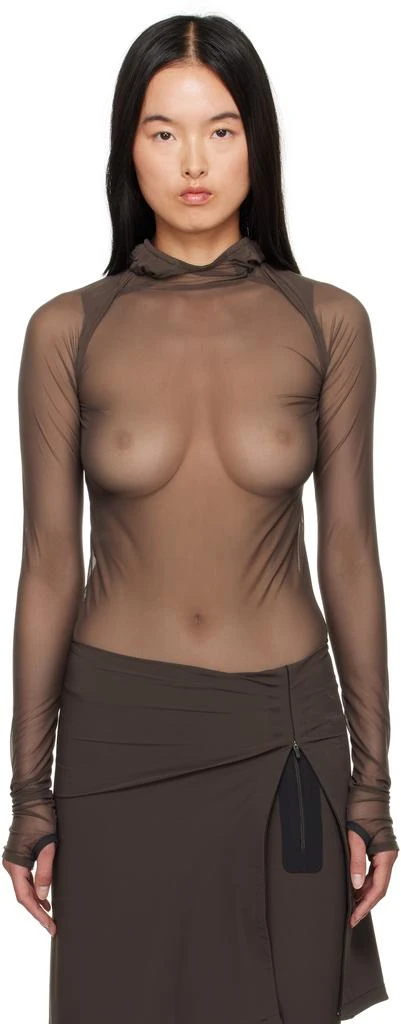 JOHANNA PARV Brown Mesh Hoodie 1
