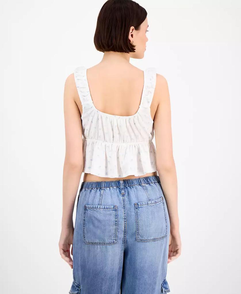 Hippie Rose Juniors' Floral Printed Sleeveless Peplum Top