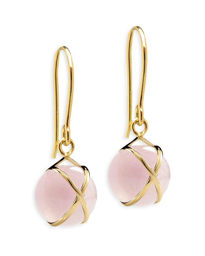 L. Klein 18K Yellow Gold Prisma Rose Quartz Crossover Drop Earrings