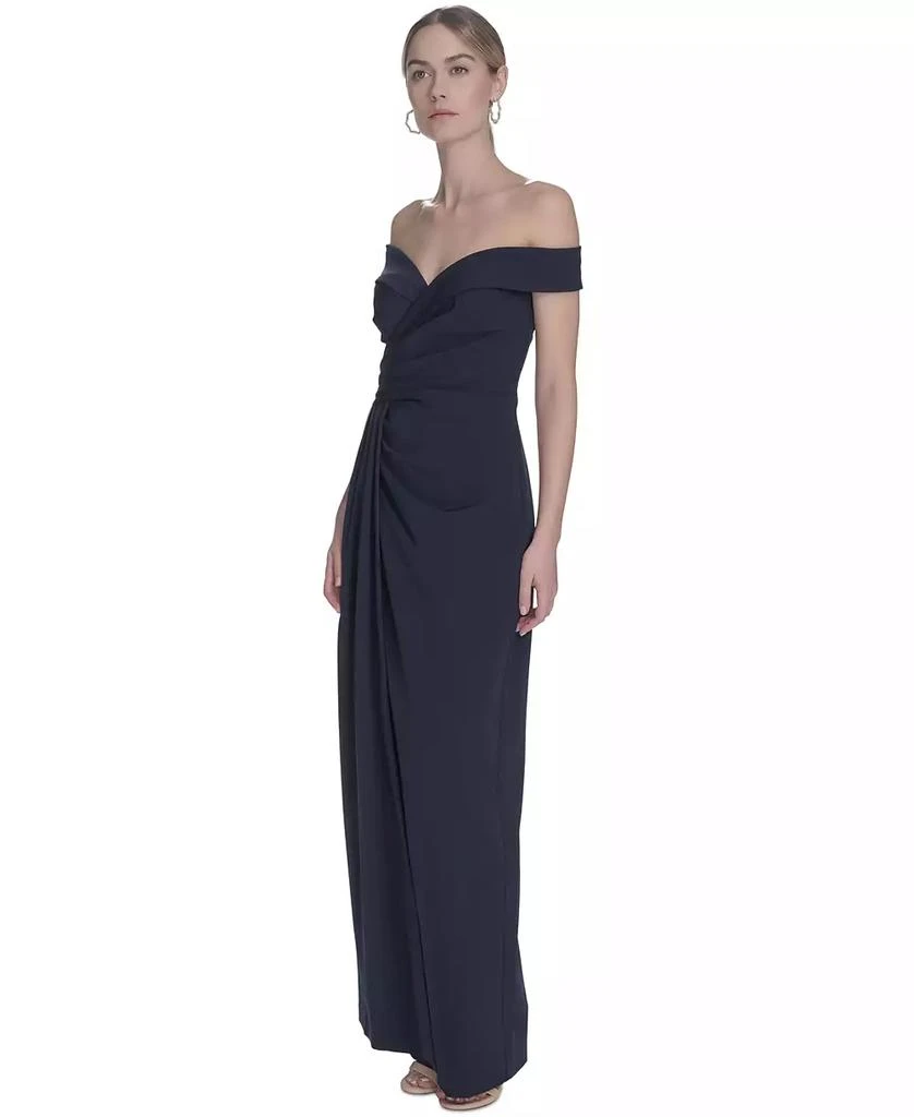 Eliza J Petite Off-The-Shoulder Side-Drape Crepe Gown 2
