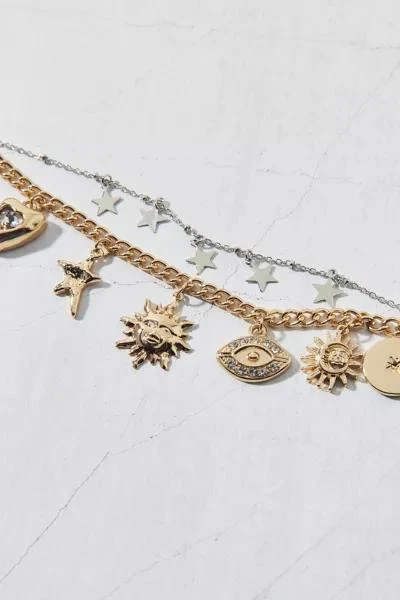 Urban Outfitters Celestial Sun And Heart Layered Charm Bracelet 3