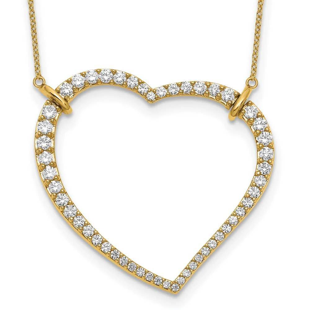 Diamond2Deal 14K Gold 1 3/4 Ct Lab Grown Diamond Open Heart Necklace 18" Clarity VS, Color D-E