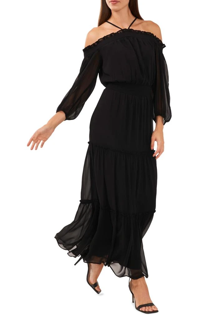 Halogen Cold Shoulder Long Sleeve Halter Maxi Dress 1