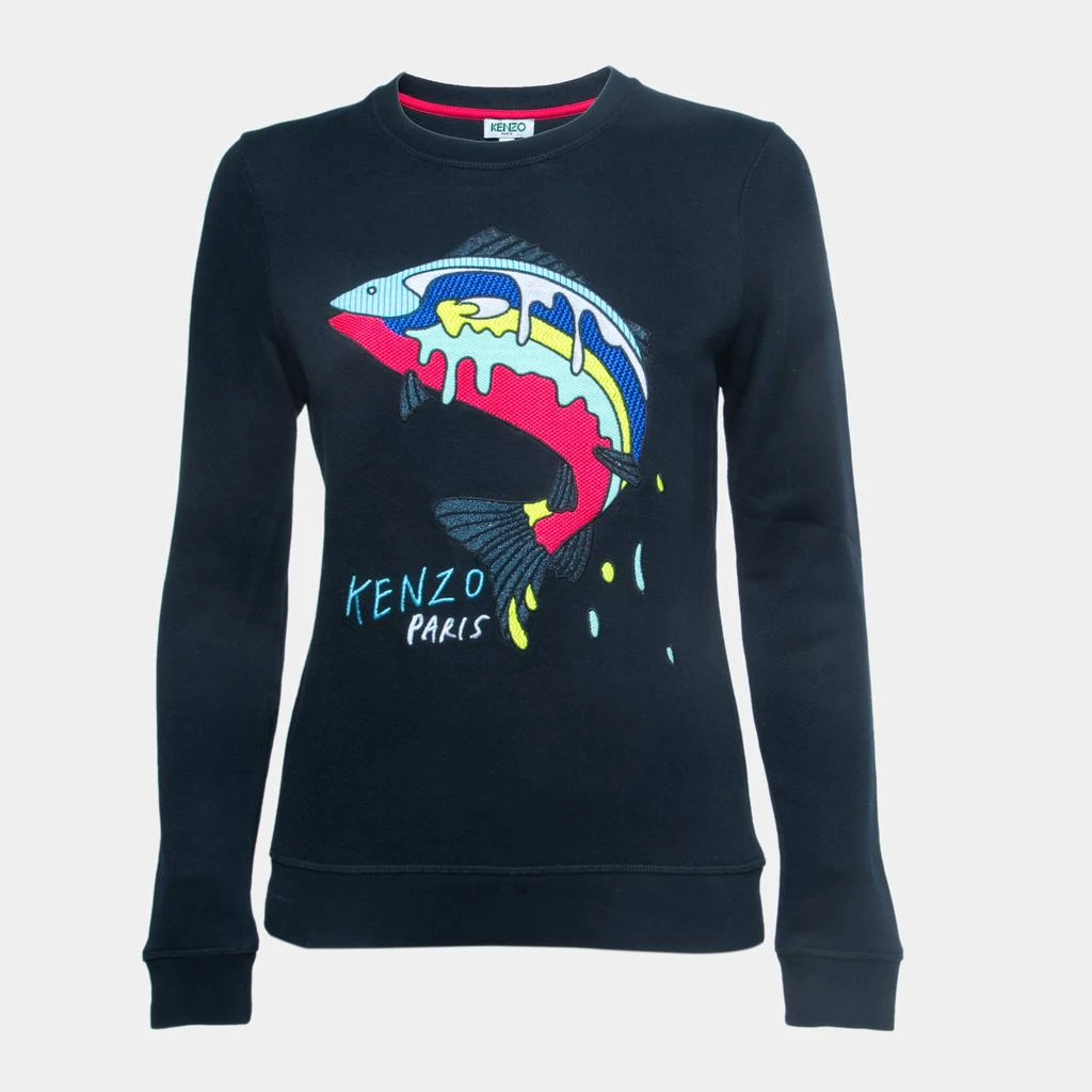 Kenzo Kenzo Navy Blue Logo Shark Embroidered Cotton Crew Neck Sweatshirt S 1