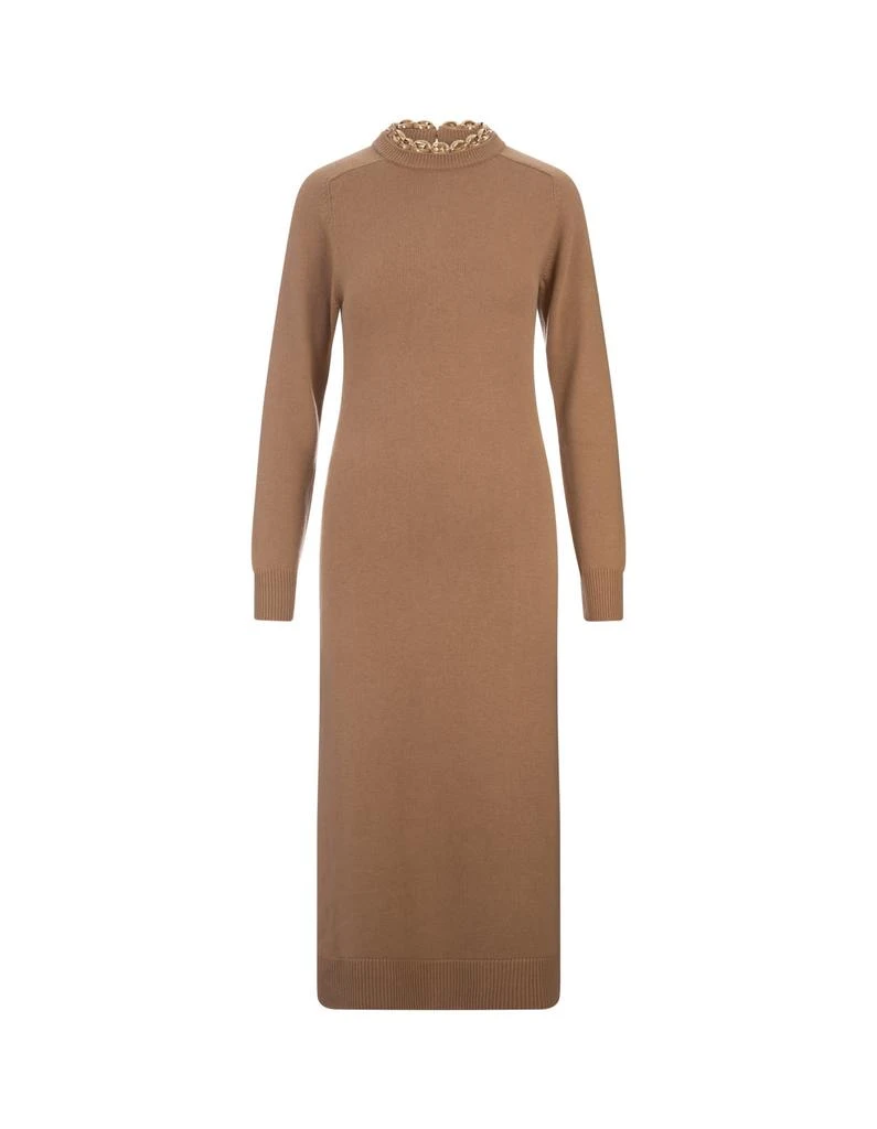 Paco Rabanne Camel Wool And Cashmere Long Dress With Chain 1