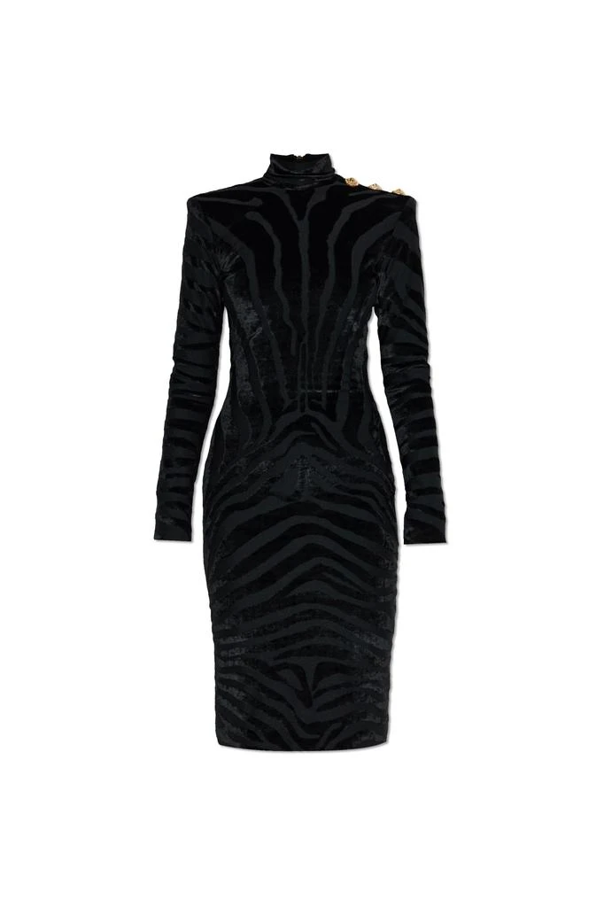 balmain white and black dress Balmain Sequined Striped Long Sleeve Mini Dress Black/Cream Size 40 NE –  Celebrity Owned main image 0