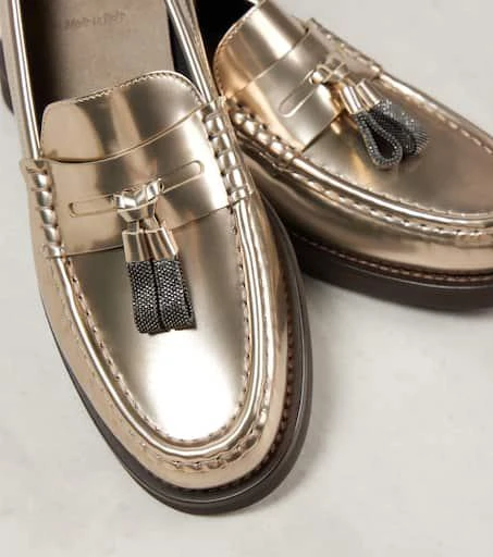 Brunello Cucinelli Metallic leather penny loafers 5