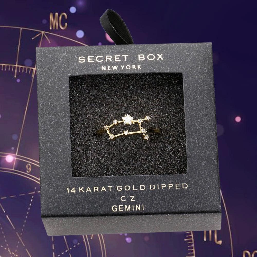 FASHNZFAB Secret Box _ 14k Gold Dipped CZ Zodiac Sign Gemini Ring