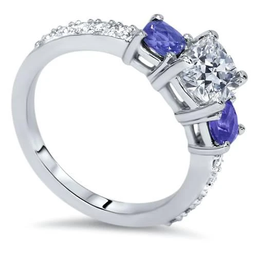 Pompeii3 3.25ct Cushion Diamond & Treated Blue Sapphire Engagement Ring 14k Enhanced 3