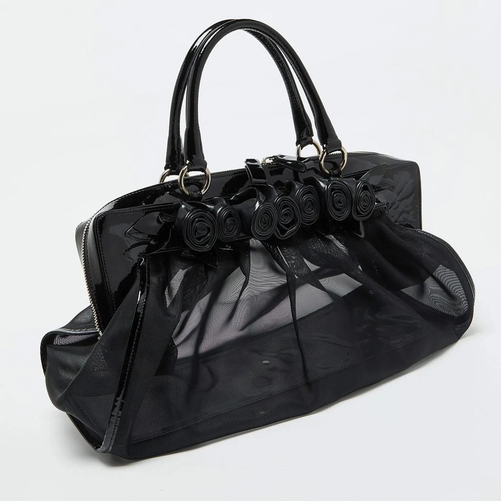 Valentino Valentino Black Mesh and Patent Leather Petale Rose Dome Satchel 3