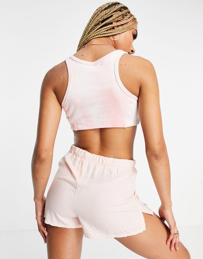LOST INK Lost Ink tie dye racer back crop top in pink and grey