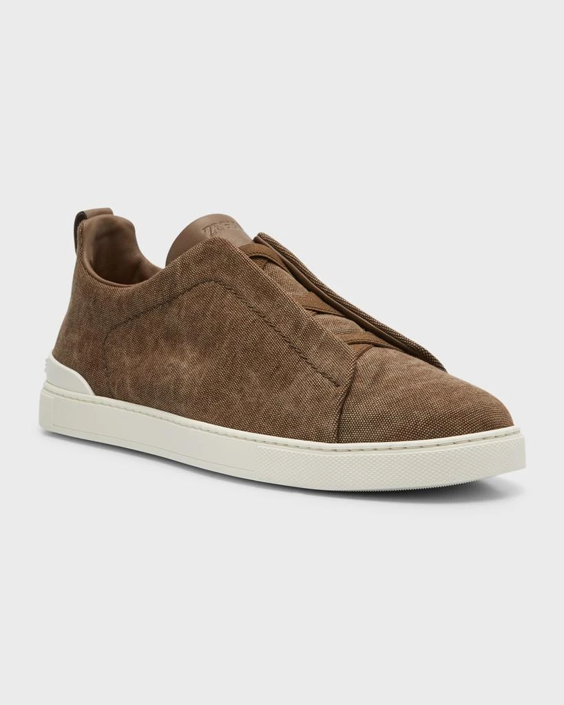 Zegna Men's Triple Stitch Canvas Slip-On Sneakers 4