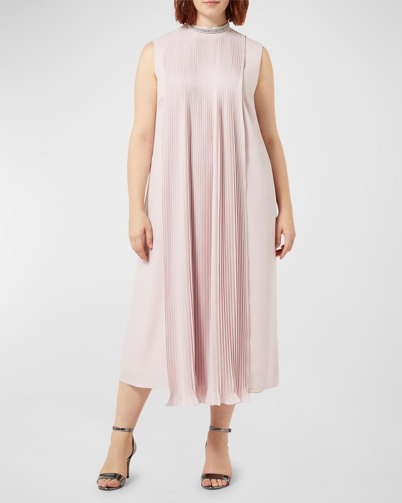 Marina Rinaldi Plus Size Soprano Pleated Mock-Neck Midi Dress