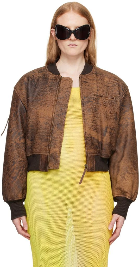 Acne Studios Brown Cropped Leather Bomber Jacket 1