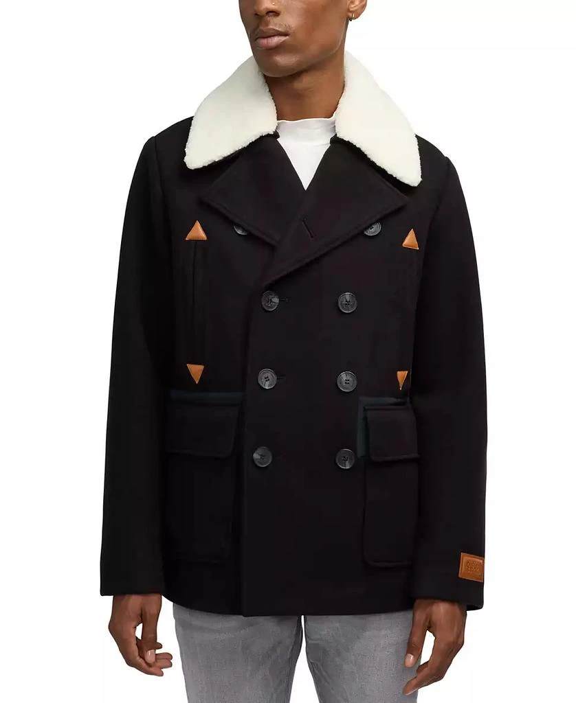 Scotch & Soda Men's Izak Double Breasted Peacoat with Removable Fleece Collar 1