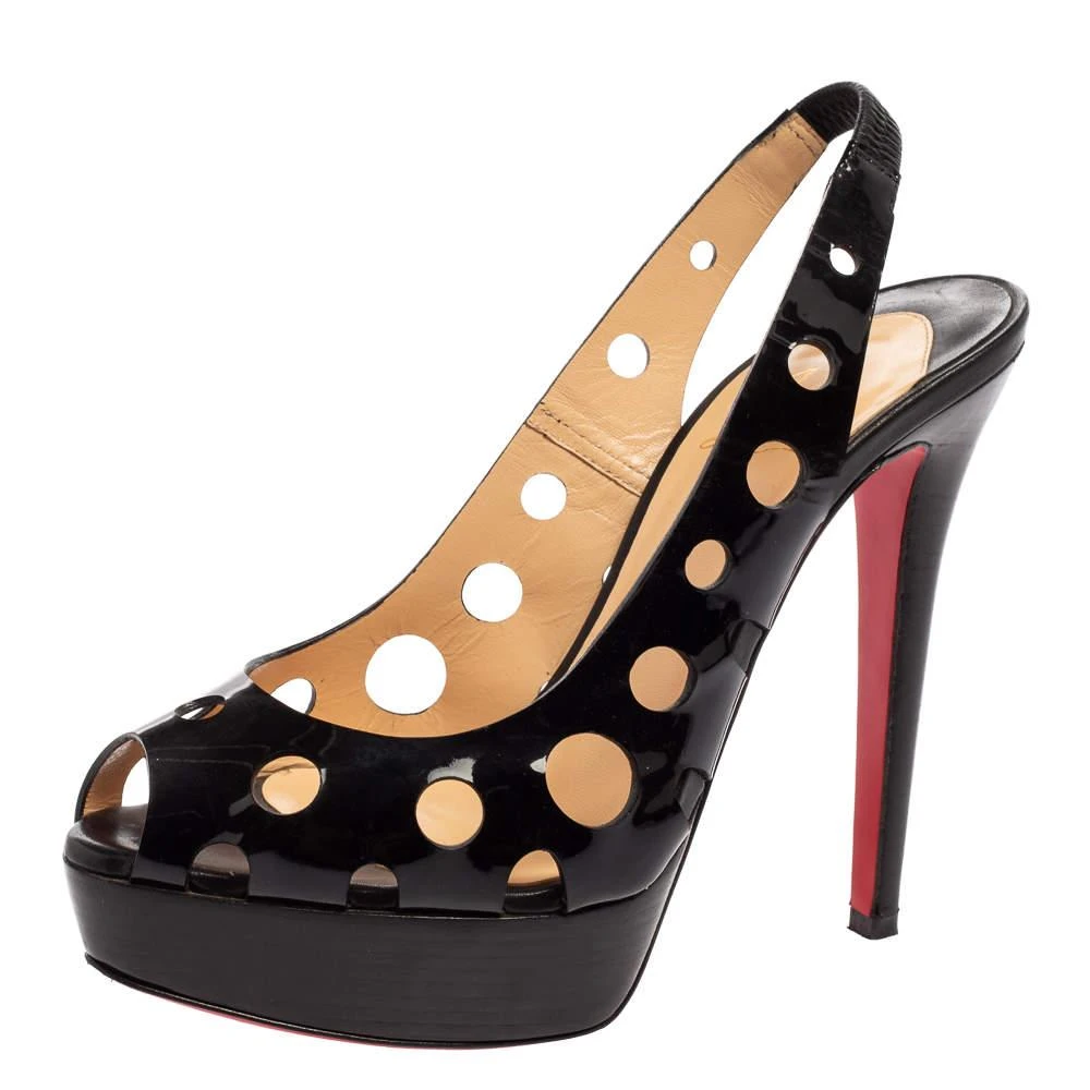 Christian Louboutin Christian Louboutin Black Patent Leather Ginza Slingback Pumps Size 37 1