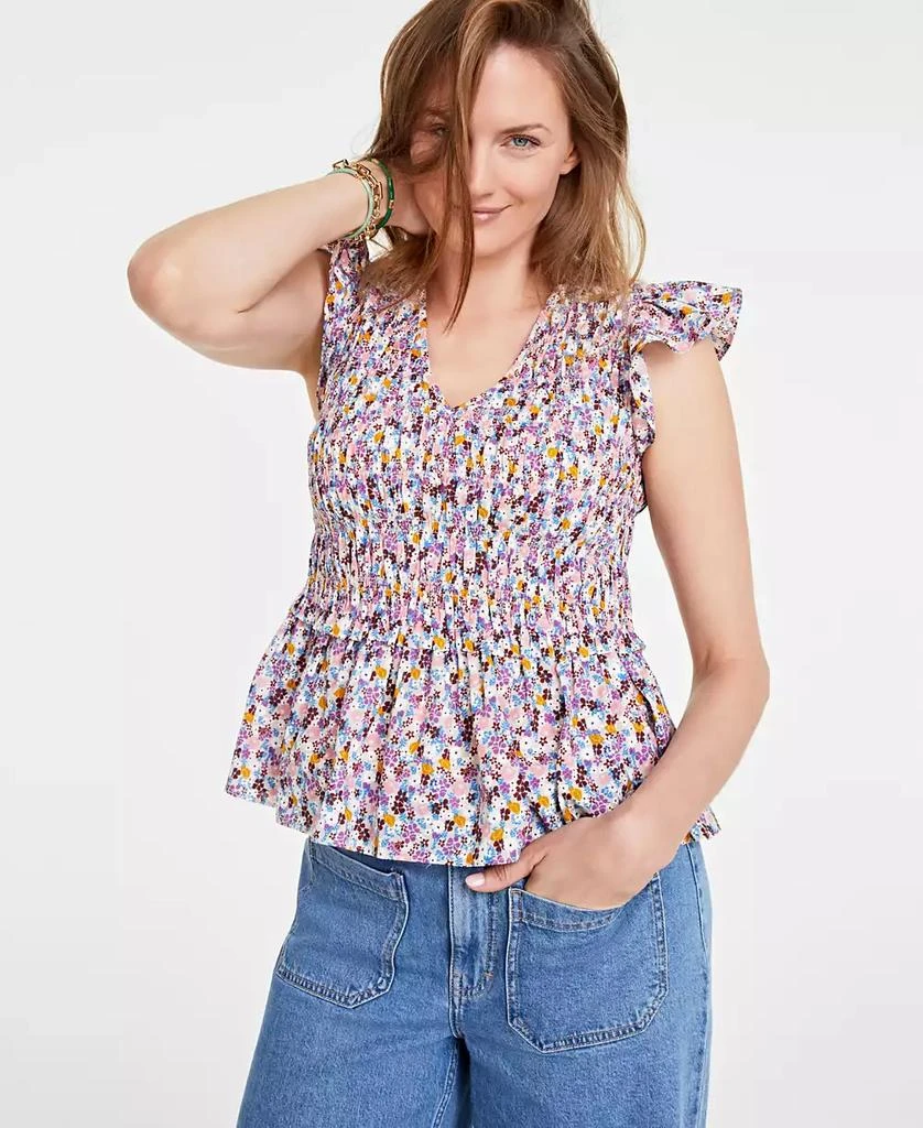 On 34th Women's Ruffle-Sleeve Printed Peplum Top, Created for Macy's 2