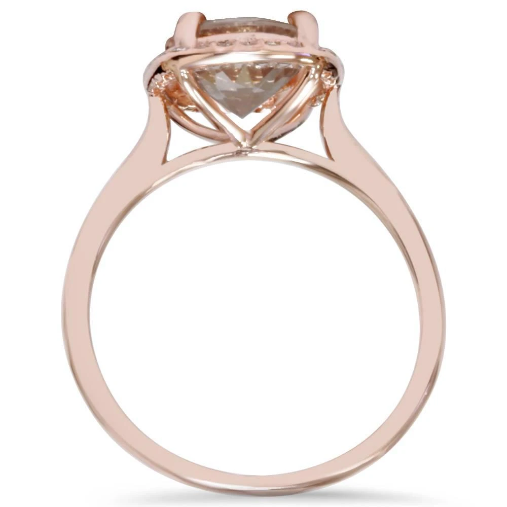 Pompeii3 1 3/4 CT Morganite & Diamond Cushion Halo 14K Rose Gold Ring 2