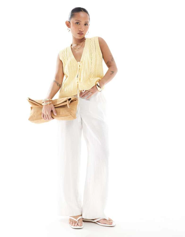New Look Petite New Look Petite linen wide leg trousers in white 4