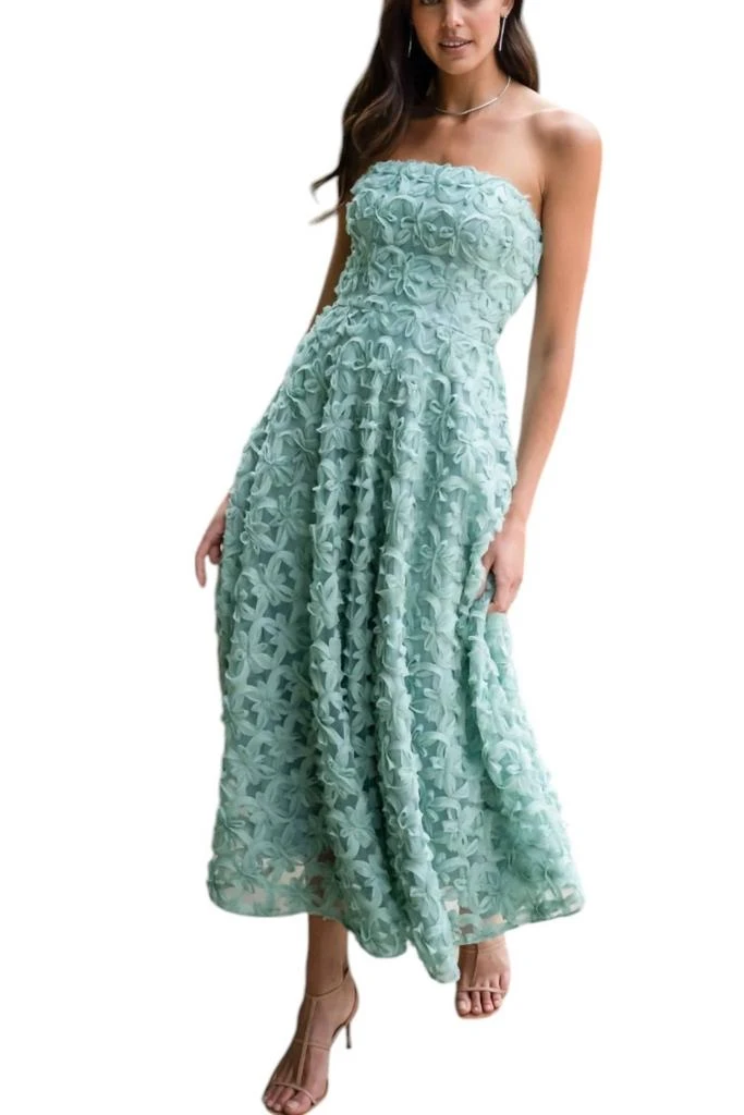 green emerald velvet dress Strapless Corded Midi Dress
