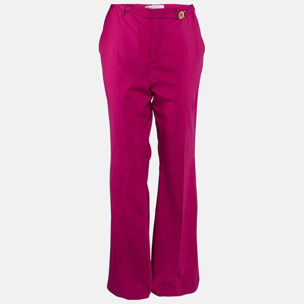 Versace Versace Pink Wool Medusa Detail Belted Trousers XXL