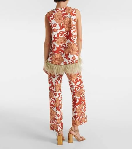 LA DOUBLE J La Scala feather-trimmed cotton-blend top 3