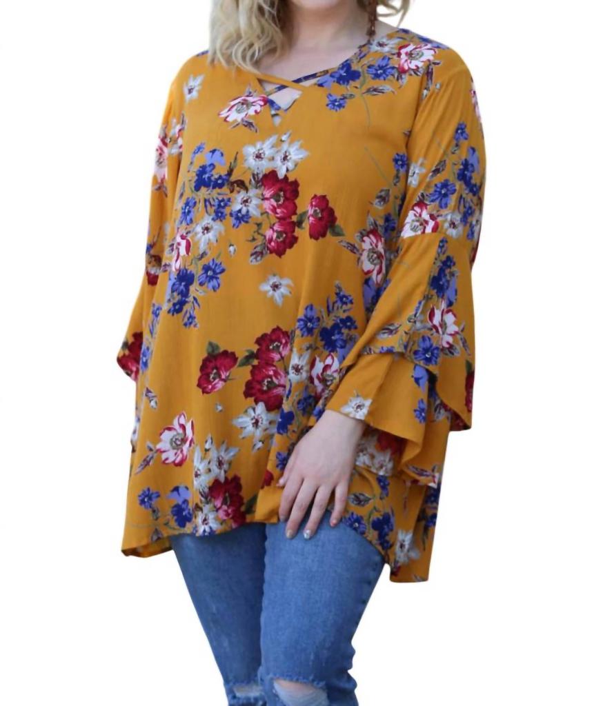 Angie Angie - Floral Layered Bell Sleeve Tunic - PLUS