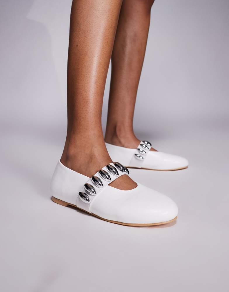 Public Desire Public Desire Harmonica ballet flats with hardware detail in white